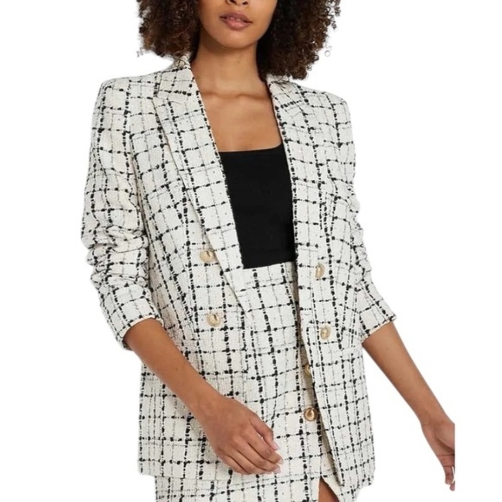 Express Plaid Tweed Boyfriend Blazer with gold-tone buttons XL